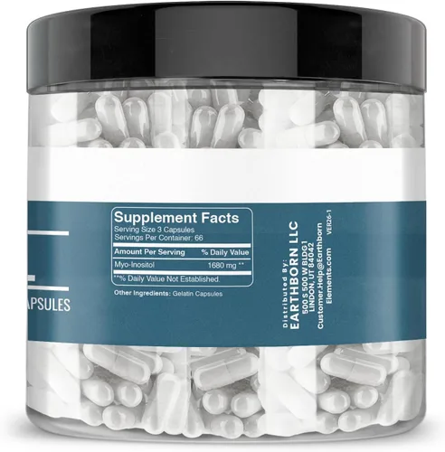 Miniatura 2 de Earthborn Elements Inositol 200 cápsulas, puro y sin diluir, sin aditivos