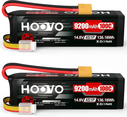 HOOVO 4S Lipo - Batería 9200mAh 14.8V 100C con enchufe XT90, placas de metal, funda suave para RC Truck Truggy Buggy Tank RC Car Racing Hobby