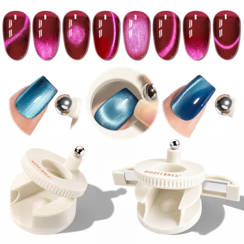 Miniatura 15 de modelones - Juego de 6 esmaltes en gel con efecto de ojo de gato cristalino, holográfico 9D, brillantina, negro, azul, morado, verde, con imán