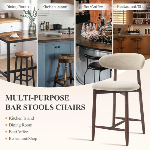 Miniatura 5 de COLAMY Taburetes de bar con respaldo, taburetes de bar de altura de mostrador, taburetes tapizados con patas de madera para cocina, isla de comedor