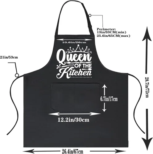 Miniatura 6 de Delantales divertidos para mujer con 2 bolsillos, tamaño Queen of the Kitchen, delantal ajustable resistente al agua para cocinar, regalos