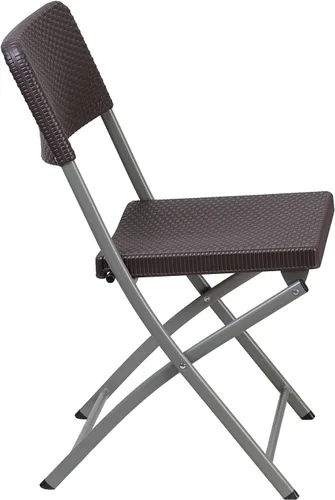 Miniatura 8 de Flash Furniture HERCULES Series - Silla plegable de plástico de ratán marrón con marco gris