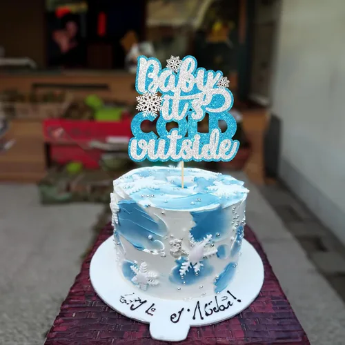 Miniatura 8 de 1 unidad de decoración de pastel de copo de nieve de "Bebé, hace frío afuera" con purpurina, decoración de pastel de baby shower de invierno