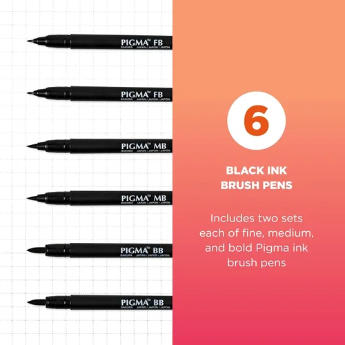 Miniatura 2 de SAKURA Pigma - Bolígrafos profesionales de tinta de archivo, tinta negra, varios tamaños de puntas, paquete de 6 unidades 50030