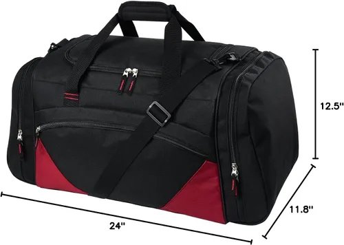 Miniatura 8 de Bolsa de gimnasio para hombre, 21 pulgadas, grande, para viajes y deportes, negro rojo, Bolsa de gimnasio para hombre