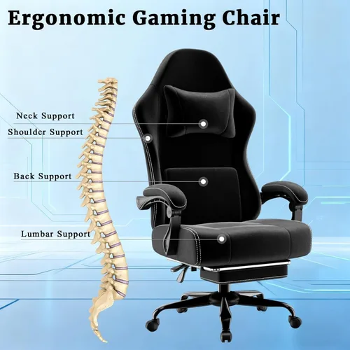 Miniatura 4 de Ergonomic Gaming Chair with Massage Lumbar Support and Footrest Height Adjustable Fabric Computer Chair with Pocket Spring Cushion for Video Game