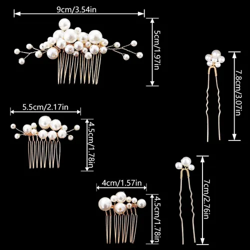 Miniatura 3 de 7 peines para el pelo de boda con perlas, accesorios elegantes para damas de honor, novias, flores