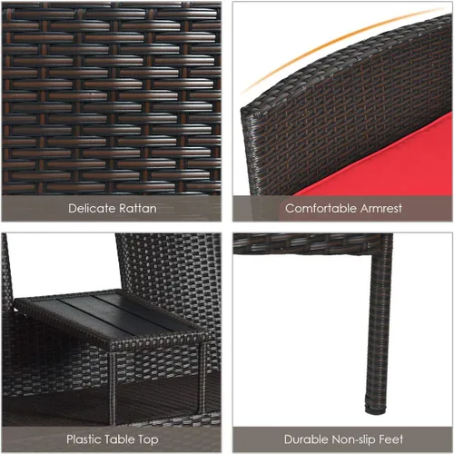 Miniatura 6 de Tangkula Sofá biplaza de ratán para exteriores, juego de conversación para patio con cojines y mesa, moderno juego de sofá de mimbre patentado
