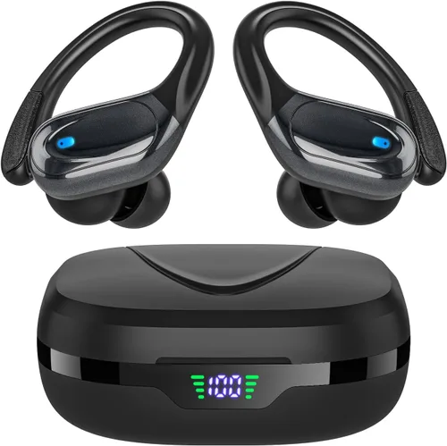 Auriculares inalámbricos Bluetooth de reproducción de 80 horas, pantalla de alimentación con micrófono con cancelación de ruido, auriculares para