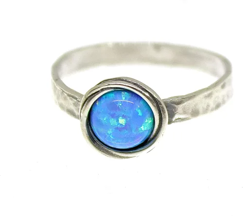 Miniatura 31 de Anillo de plata de ley con piedras preciosas para mujer, anillo apilable de piedra martillada, anillo de piedra natal