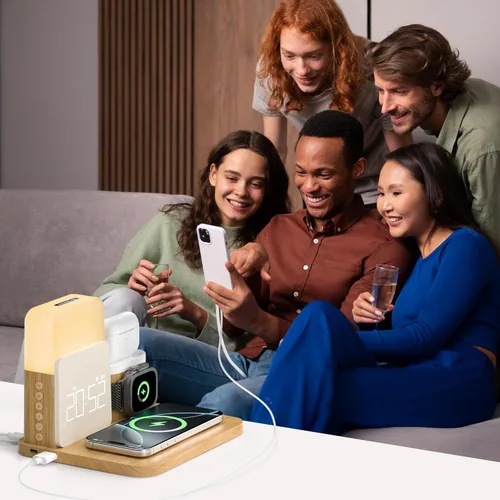 Miniatura 6 de Estación de carga de reloj despertador para dormitorios, estación de carga inalámbrica 7 en 1, cargador magnético con luz nocturna para iPhone 17