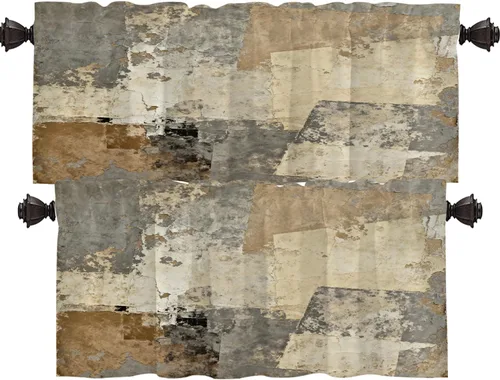Miniatura 183 de Shrahala Beige and Orange Abstract Art Brushstrokes Blackout Curtain Tiers, Abstract Oil Paint Kitchen Valance Light Blocking Tier Drapes with Rod