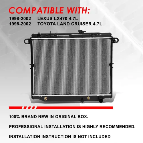 Miniatura 6 de Auto Dynasty Radiador compatible con 98-02 Lexus LX470 Toyota Land Cruiser 4.7L, DPI 2282 Radiador de enfriamiento de 2 filas estilo fábrica, núcleo