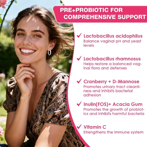 Miniatura 5 de ZEBORA Probióticos para mujeres, probióticos vaginales con arándano, prebióticos orgánicos, D-manosa y vitamina C - Apoya la salud del tracto