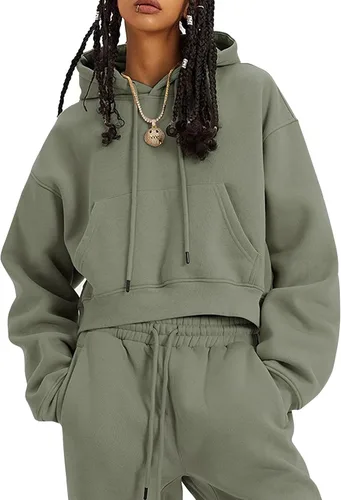Kissonic Conjunto deportivo de forro polar para mujer, 2 piezas, sudadera con capucha y pantalones deportivos