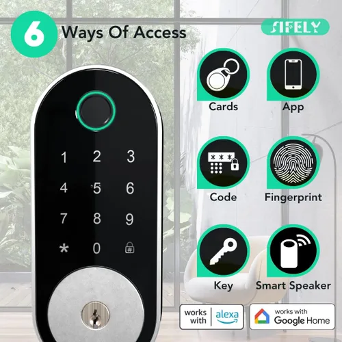 Miniatura 2 de Cerradura inteligente incorporada con huella dactilar y WiFi con teclado – Cerradura sin llave para el hogar, Airbnb, alquiler, niños/mayores