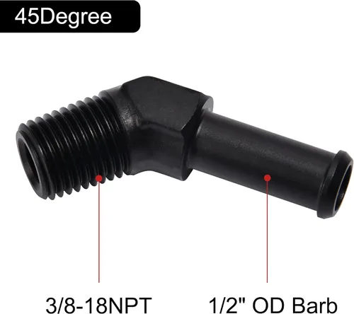 Miniatura 2 de EVIL ENERGY 3/8" NPT macho a 1/2" adaptador de montaje de púas 45 grados aluminio negro