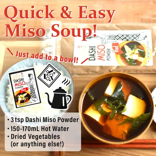 Miniatura 5 de YAMASAN KYOTO UJI Polvo de Miso Rojo Japonés Dashi, Miso de Soja Liofilizado con Polvo de Dashi Umami, Práctico para Sopa de Miso de Sabor Rico