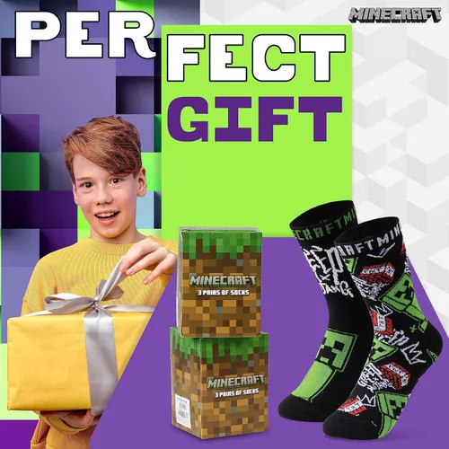 Miniatura 3 de Minecraft Calcetines para niños, paquete de 3 o 5 unidades, calcetines de tobillo para niños, ricos en algodón, para uso diario, escuela, deportes
