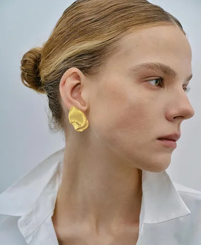 Miniatura 2 de Aretes de oro irregulares para mujer, aretes de tuerca de plata martillada, aretes geométricos, aretes de oro vintage