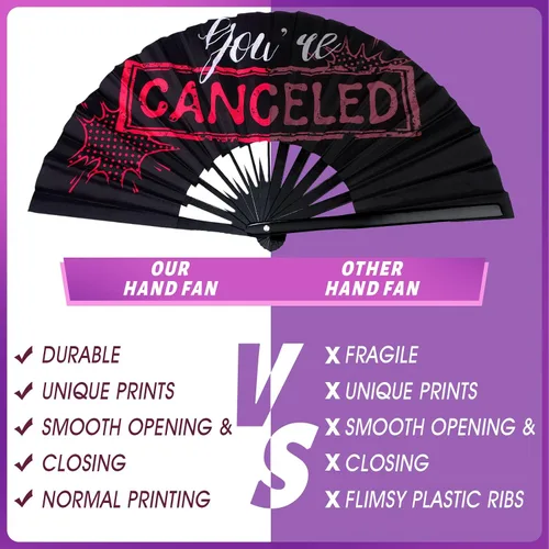 Miniatura 7 de FairySandy 6 abanicos grandes de bambú para rave, grandes abanicos plegables de mano con rave icónico adiós chino para mujeres y hombres, línea