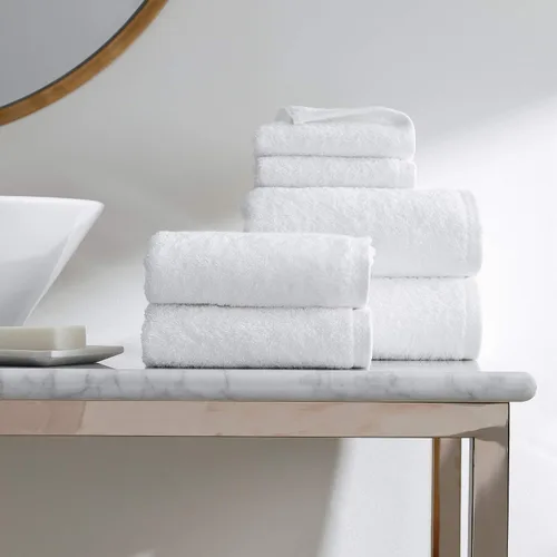 H by Frette Simple Border Junior Suite - Paquete de ropa de baño de lujo totalmente blanca/incluye 2 paños de lavado, 2 toallas de mano y 2 toallas