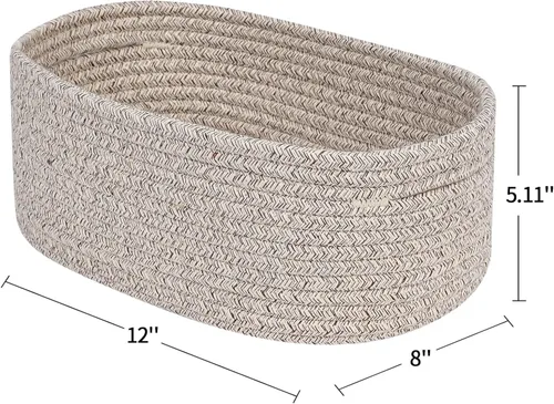 Miniatura 6 de CubesLand Cesta rectangular de organización/almacenamiento, cestas tejidas de cuerda de algodón natural para organizar, cesta pequeña para niños