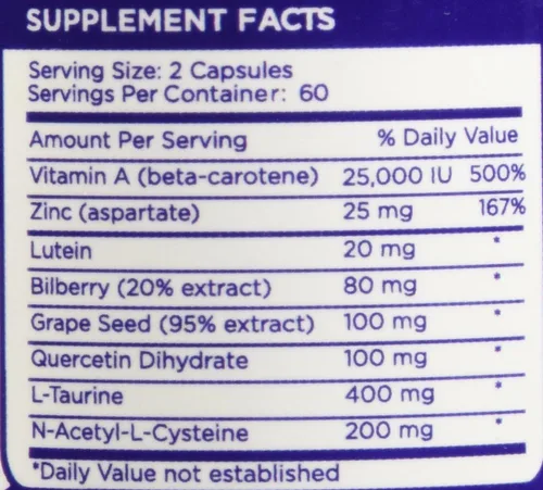 Miniatura 5 de Lutein Vision Support - Vitamina esencial para los ojos - con arándano, betacaroteno, zinc, semilla de uva y otros minerales - 120 cápsulas