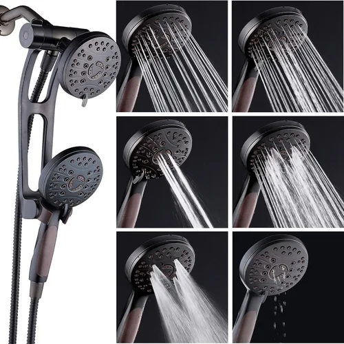 Miniatura 4 de Combo de lujo de 3 vías de alta presión de 48 modos con brazo de extensión ajustable – Cabezal de ducha dual de lluvia y de mano – Manguera de acero