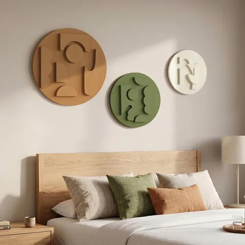 Miniatura 6 de Juego de arte abstracto redondo con textura 3D, 3 piezas, esculturas geométricas bohemias modernas y minimalistas para paredes, pinturas verdes
