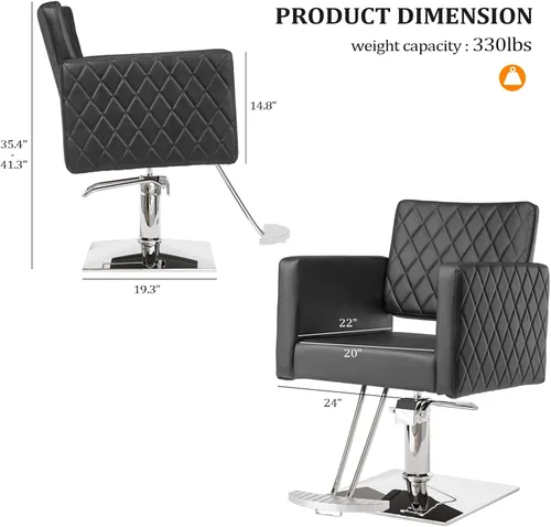 Miniatura 3 de Bonnlo Silla de salón para estilista asiento ancho, silla de peluquería hidráulica con reposapiés de aleación de aluminio, silla de peluquería negra