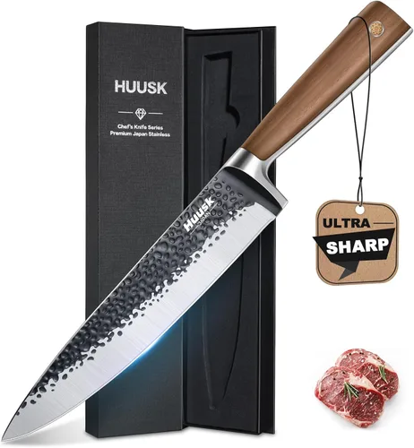 Miniatura 10 de Huusk Regalos de parrilla para hombres, cuchillo de carnicero forjado a mano de alto carbono japonés vikingo tallado cuchillos para rebanar barbacoa