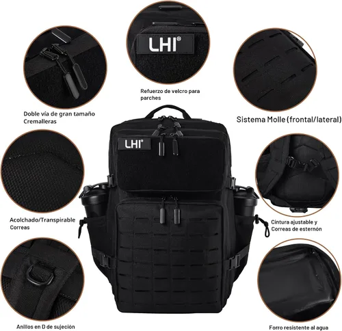 Miniatura 6 de LHI - Mochila táctica militar para hombre, 25/45 L, mochila grande Molle del ejército, mochila de asalto de 3 días, para senderismo