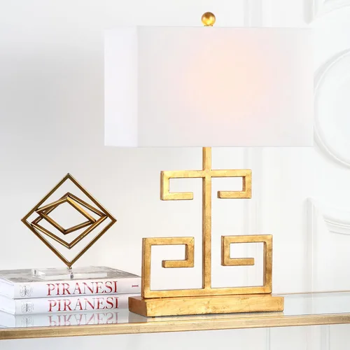 Miniatura 2 de SAFAVIEH Lighting Collection - Juego de 2 lámparas de mesa modernas con llave griega dorada de 24 pulgadas, pantalla rectangular blanca, bombillas