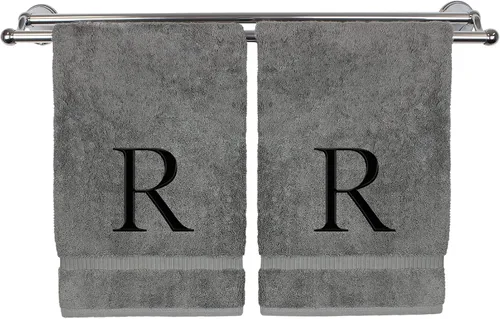 Miniatura 73 de Toalla de mano monogramada, regalo personalizado, juego de 2 - Toalla bordada con letra de bloque dorada - Extra absorbente 100% algodón turco