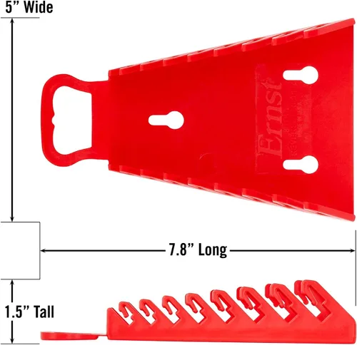 Miniatura 3 de Ernst Manufacturing 5146-Red Gripper Organizador de Llaves de Trinquete Inverso, 8 Herramientas, Rojo
