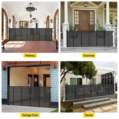 Miniatura 7 de Puertas retráctiles reforzadas para bebés de 42" de alto x 100" extra anchas para entradas de puertas, puerta extra alta para mascotas con barras