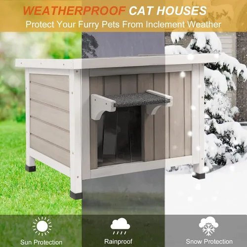 Miniatura 7 de Casa aislada para gatos al aire libre, aislada en invierno y termostática, casa para gatos al aire libre, madera maciza resistente a la intemperie