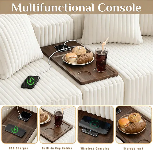 Miniatura 4 de Sofá seccional de 137.5 pulgadas, sofás modulares sin hueso para sala de estar, cómodo sofá de pana de felpa de asiento profundo, moderno sofá