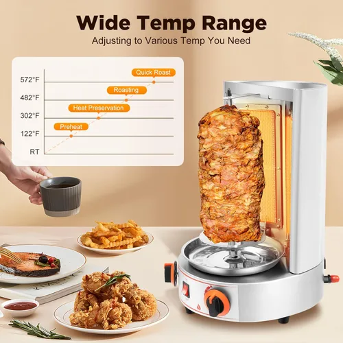 Miniatura 5 de Máquina de Asador de Shawarma Eléctrica Weglae, Asador Vertical de Acero Inoxidable, Máquina de Barbacoa Comercial, Máquina Rotisserie de Encimera