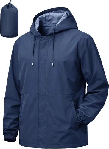 Miniatura 8 de Chaqueta impermeable para hombre, rompevientos, ciclismo, correr, senderismo, golf, viajes, capucha, ligera, plegable