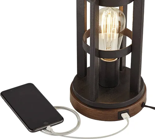Miniatura 19 de Franklin Iron Works Lucas - Juego de 2 lámparas de mesa occidentales de 26 pulgadas de alto con puerto de carga USB y luz nocturna, pantalla LED