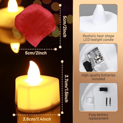 Miniatura 3 de cridoz 2000 piezas de pétalos de rosa artificiales con 24 velas LED de té, juego de decoraciones románticas para noches especiales, día de San