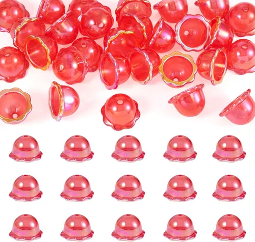 Miniatura 21 de FASHEWELRY 10 piezas Tapas de Flores de Vidrio Hechas a Mano Cuentas Florales de Cristal Transparentes en Forma de Trompeta Espaciadores de Flores a