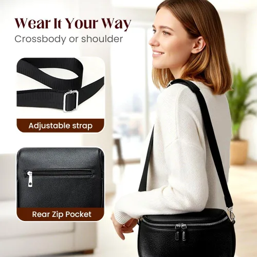 Miniatura 4 de Large Fanny Pack Crossbody Sling Bags,Crossbody Bags for Women Large Vegan Leather Bum Bag with Coin Purse (Black)