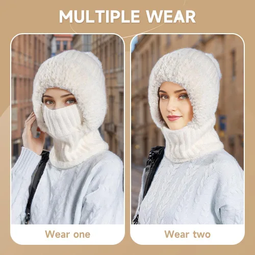 Miniatura 2 de Gorro 3 en 1 con bufanda y máscara, pasamontañas de punto, resistente al viento, talla única, sombrero y bufanda para mujer