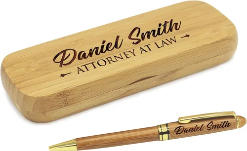 Bolígrafo personalizado de My Personal Memories grabado con estuche personalizado - Juego de bolígrafos de madera para abogados, médicos, maestros,