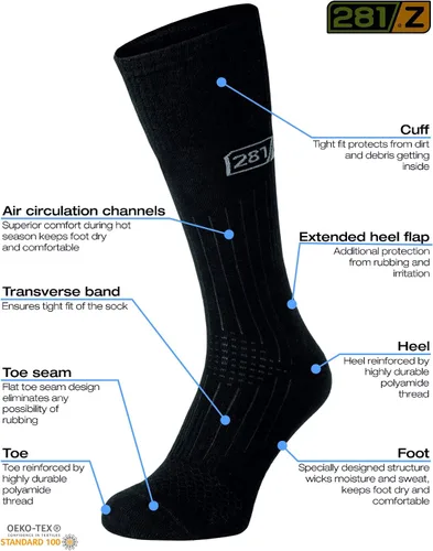 Miniatura 4 de 281Z Calcetines militares ligeros para botas Tactical Trekking Senderismo Deportes deportivos al aire libre (negro)