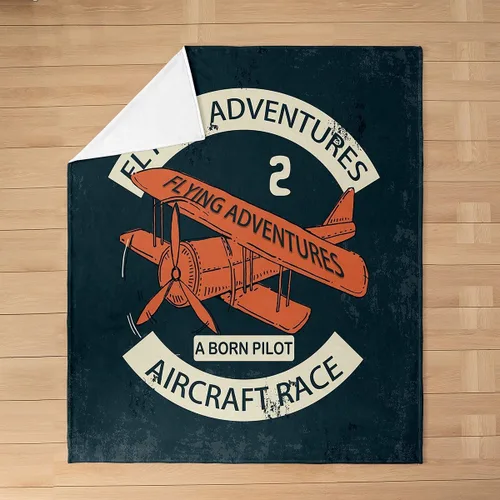 Miniatura 12 de Castle Fairy Manta de forro polar Sherpa con estampado de aviones para niños, manta de franela de dibujos animados para sofá, avión, azul y blanco