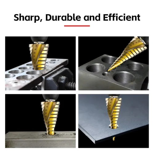 Miniatura 6 de HUHAO Juego de brocas escalonadas, 3 brocas de acero de alta velocidad ranuradas en espiral para chapa de aluminio, metal, madera, perforación